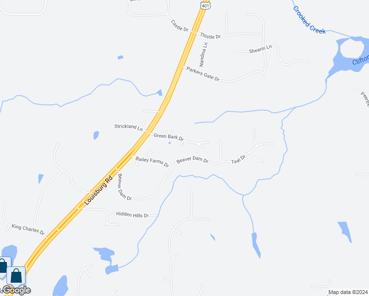 map of restaurants, bars, coffee shops, grocery stores, and more near 70 Green Bark Drive in Youngsville