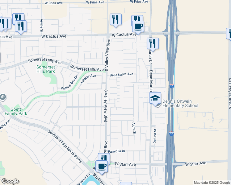 map of restaurants, bars, coffee shops, grocery stores, and more near 3656 Perugia Court in Las Vegas