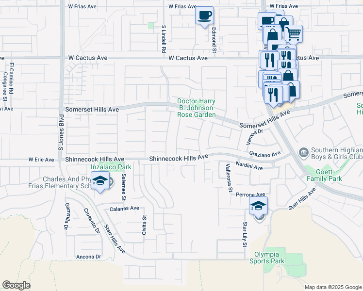 map of restaurants, bars, coffee shops, grocery stores, and more near 5368 Polizze Avenue in Las Vegas