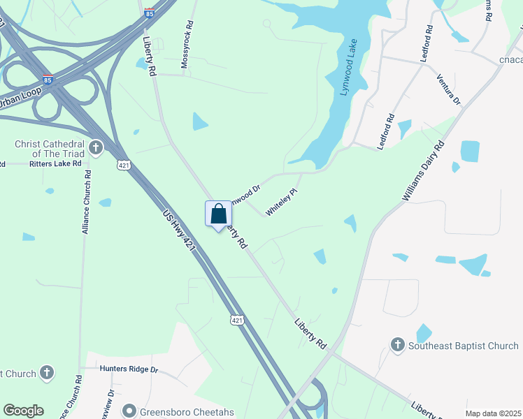 map of restaurants, bars, coffee shops, grocery stores, and more near 1803 Whiteley Place in Greensboro