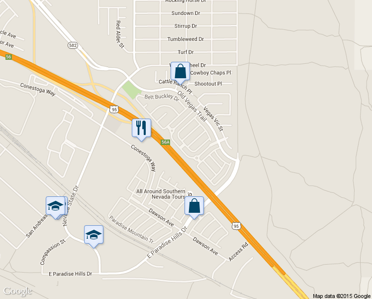 map of restaurants, bars, coffee shops, grocery stores, and more near 1555 Buffalo Brubaker Lane in Henderson