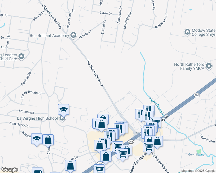 map of restaurants, bars, coffee shops, grocery stores, and more near 661 Old Nashville Highway in La Vergne