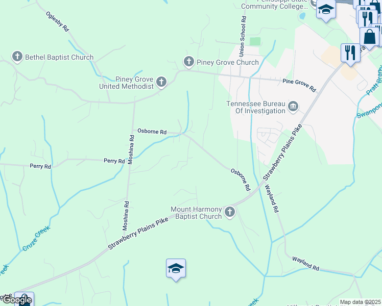 map of restaurants, bars, coffee shops, grocery stores, and more near 1610 Edds Road in Knoxville