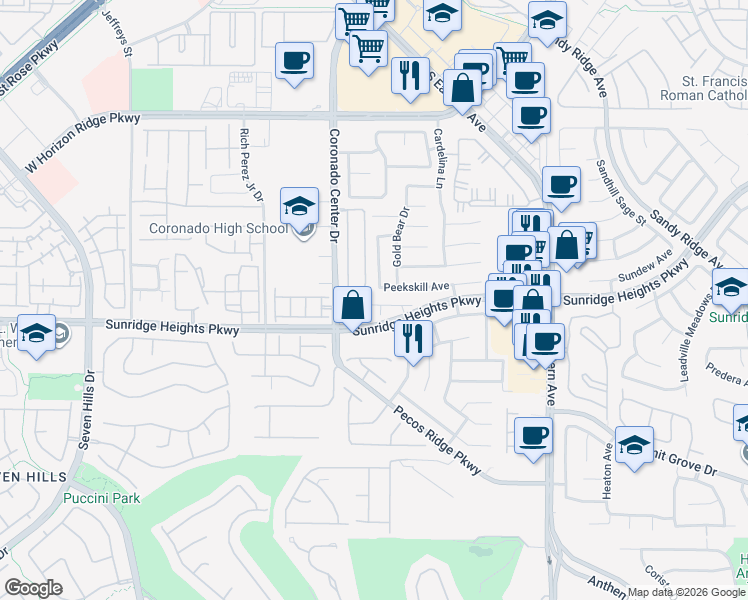 map of restaurants, bars, coffee shops, grocery stores, and more near 2752 Kona Crest Avenue in Henderson