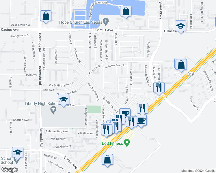 map of restaurants, bars, coffee shops, grocery stores, and more near 842 Trout Stream Court in Henderson