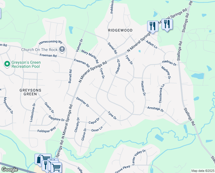 map of restaurants, bars, coffee shops, grocery stores, and more near 5204 Hadrian Drive in Durham