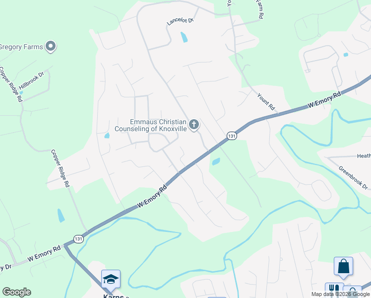 map of restaurants, bars, coffee shops, grocery stores, and more near 7218 Howard Bennett Way in Knoxville