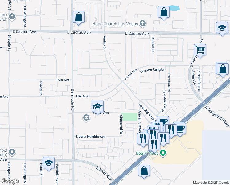 map of restaurants, bars, coffee shops, grocery stores, and more near 3660 Toscanella Avenue in Henderson