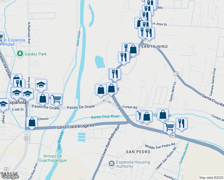 map of restaurants, bars, coffee shops, grocery stores, and more near 101 West Solano Lane in Española