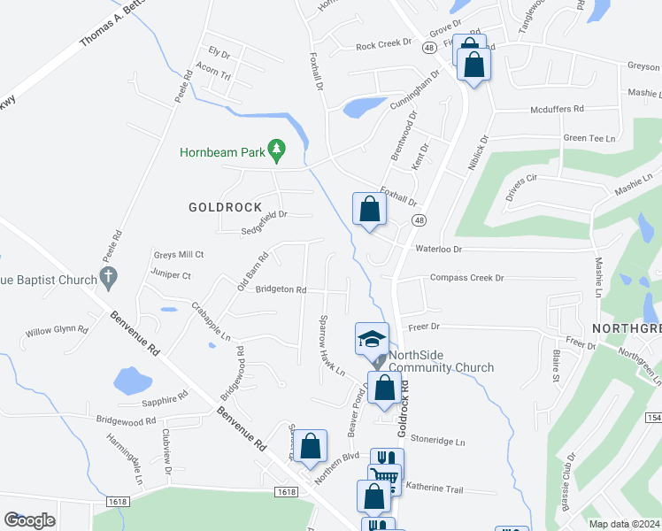 map of restaurants, bars, coffee shops, grocery stores, and more near 1817 Sparrow Hawk Lane in Rocky Mount