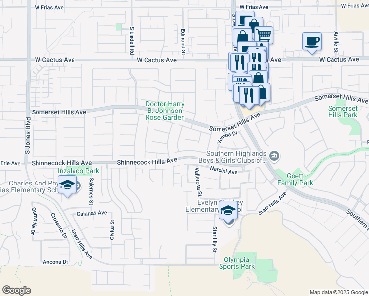 map of restaurants, bars, coffee shops, grocery stores, and more near 5192 Masotta Avenue in Las Vegas