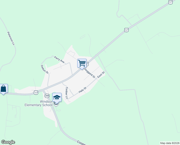 map of restaurants, bars, coffee shops, grocery stores, and more near 100 South Middle Street in Windsor