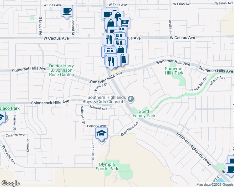 map of restaurants, bars, coffee shops, grocery stores, and more near 10852 Scamadella Street in Las Vegas