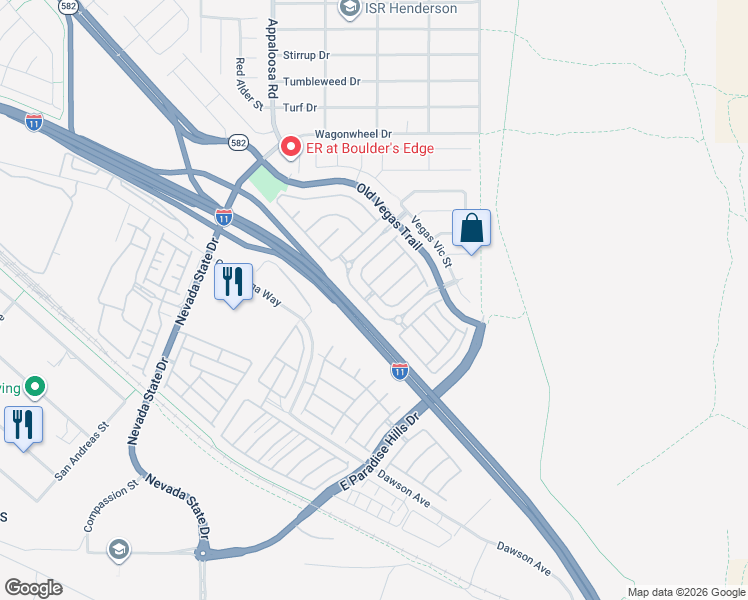 map of restaurants, bars, coffee shops, grocery stores, and more near 2505 April Breeze Lane in Henderson