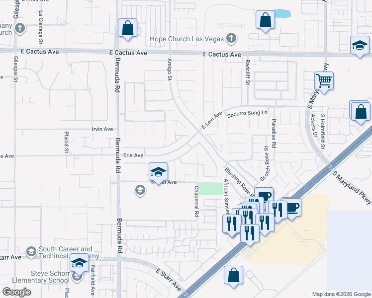 map of restaurants, bars, coffee shops, grocery stores, and more near 3660 Toscanella Avenue in Henderson