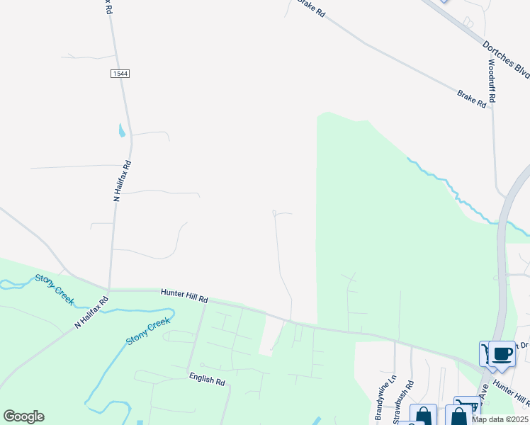 map of restaurants, bars, coffee shops, grocery stores, and more near Hunter Hill Road in Rocky Mount