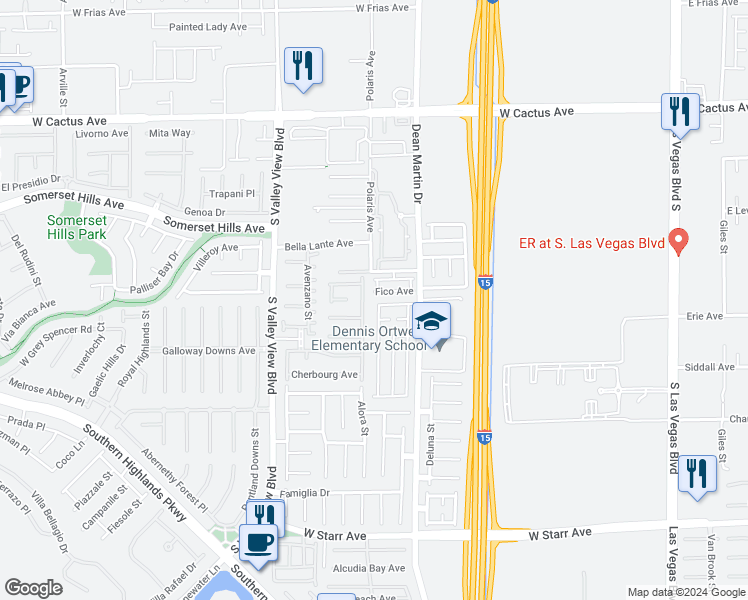 map of restaurants, bars, coffee shops, grocery stores, and more near 10855 Florence Hills Street in Las Vegas