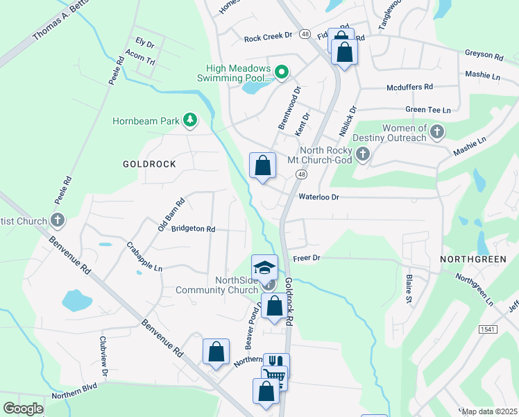 map of restaurants, bars, coffee shops, grocery stores, and more near 947 South Hornbeam Drive in Rocky Mount