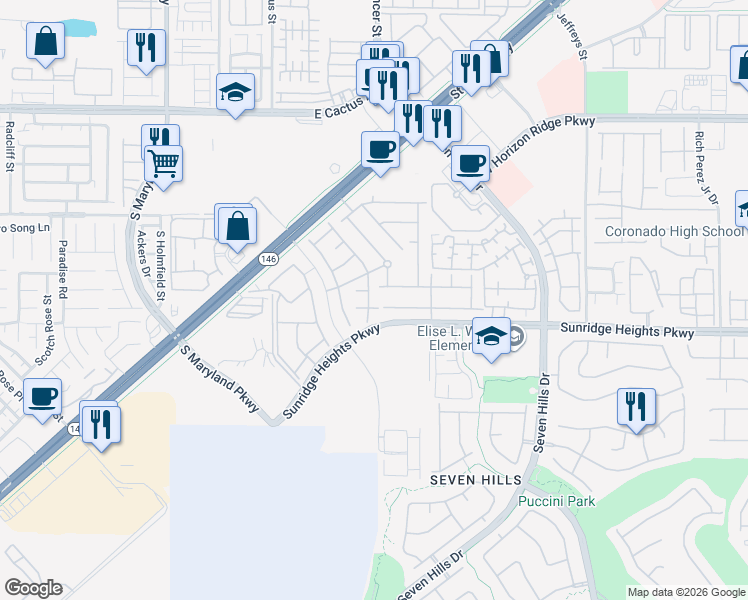 map of restaurants, bars, coffee shops, grocery stores, and more near 988 Lotus Falls Street in Henderson
