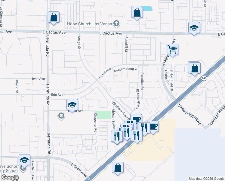 map of restaurants, bars, coffee shops, grocery stores, and more near 10865 South Osage Winter Street in Henderson
