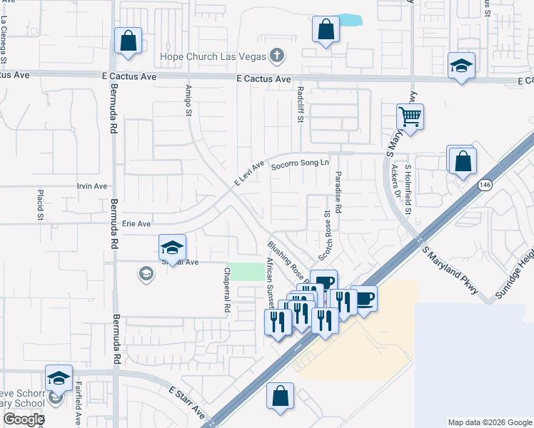 map of restaurants, bars, coffee shops, grocery stores, and more near 10865 South Osage Winter Street in Henderson