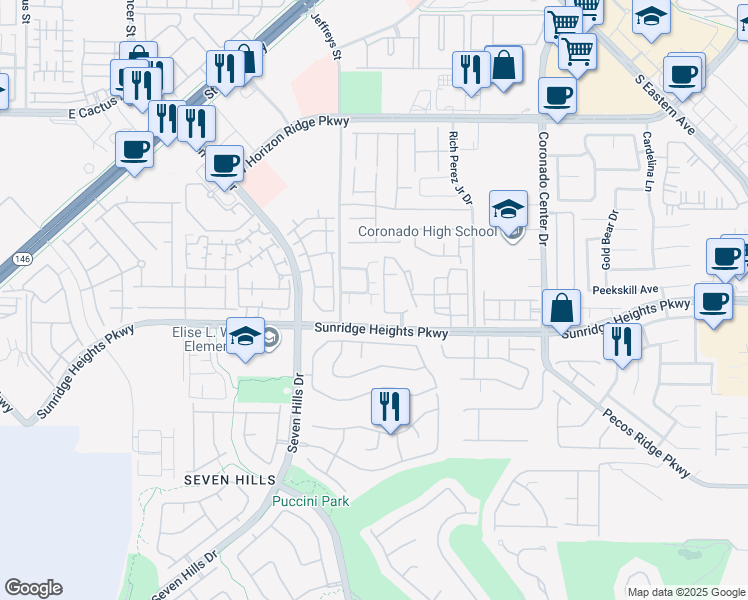 map of restaurants, bars, coffee shops, grocery stores, and more near 2977 Duxbury Drive in Henderson