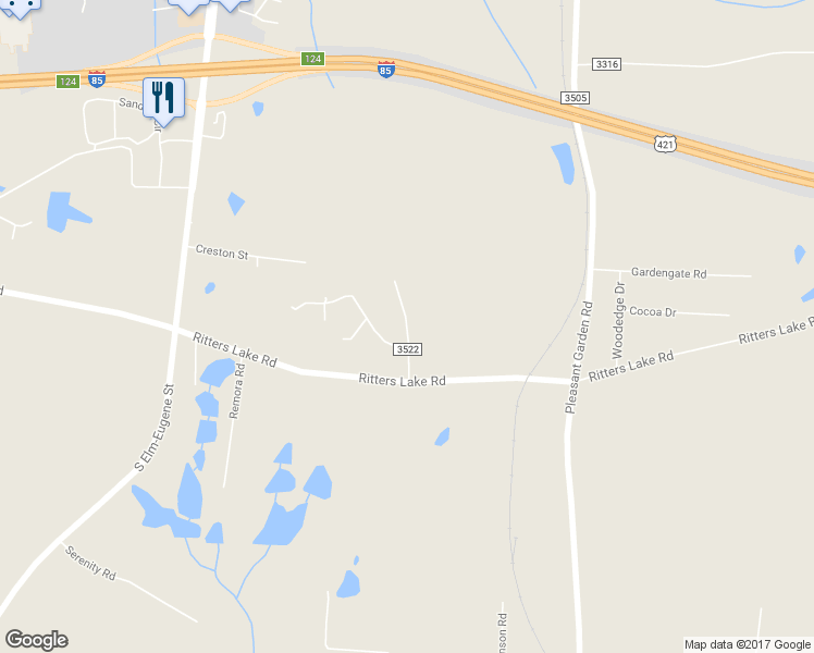 map of restaurants, bars, coffee shops, grocery stores, and more near 4507 Lansbury Road in Greensboro
