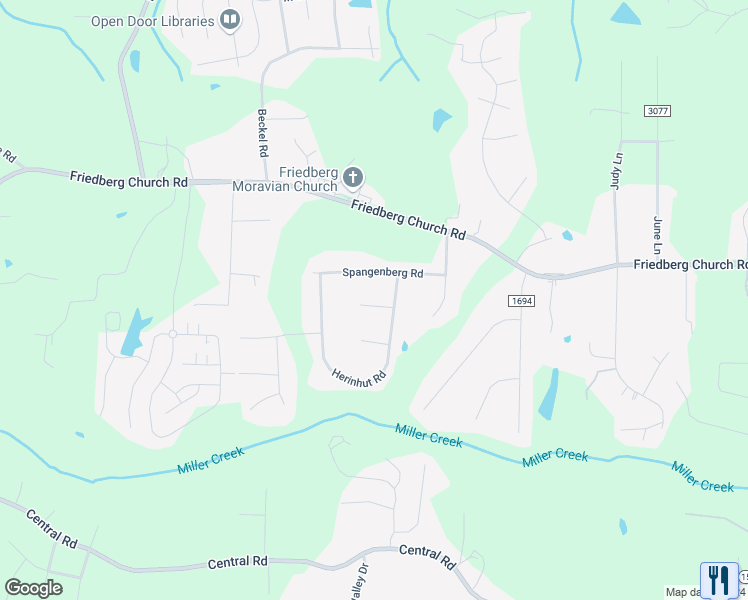 map of restaurants, bars, coffee shops, grocery stores, and more near 2865 Gracefield Court in Winston-Salem