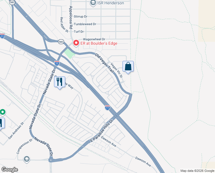 map of restaurants, bars, coffee shops, grocery stores, and more near 1558 Wild Willey Way in Henderson