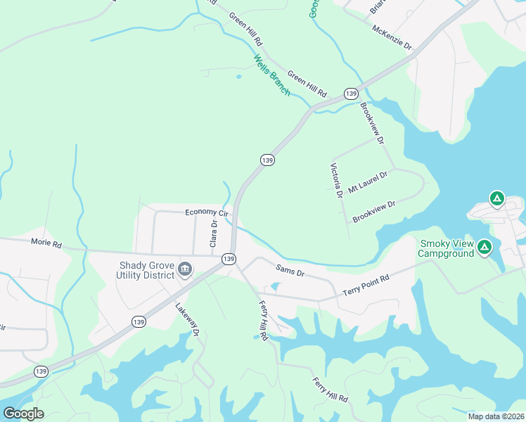 map of restaurants, bars, coffee shops, grocery stores, and more near 747 Highway 139 in Dandridge