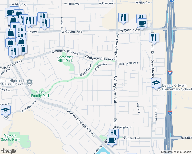 map of restaurants, bars, coffee shops, grocery stores, and more near 4033 Bella Palermo Way in Las Vegas