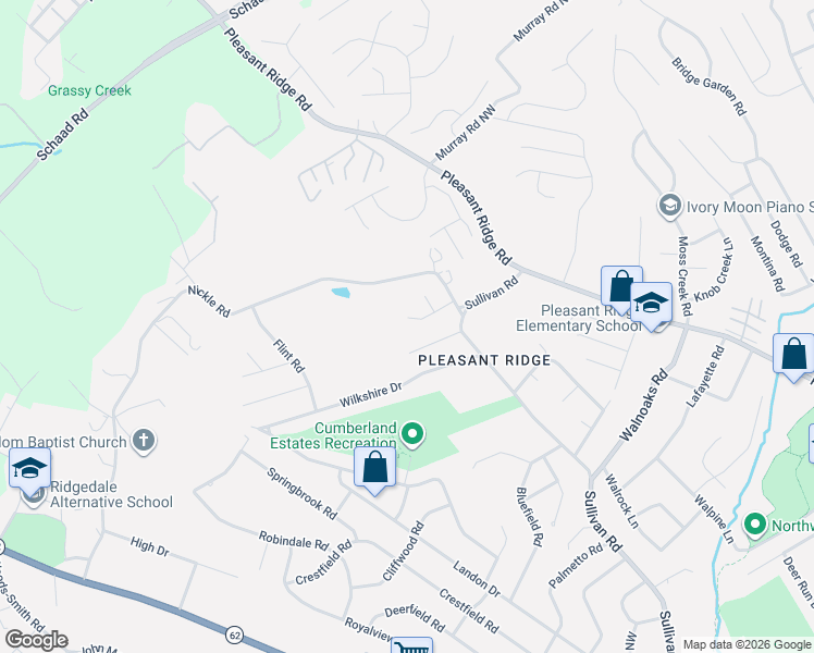 map of restaurants, bars, coffee shops, grocery stores, and more near 5126 Middle Ridge Lane in Knoxville