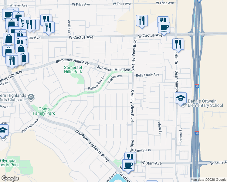 map of restaurants, bars, coffee shops, grocery stores, and more near 4001 Bella Palermo Way in Las Vegas