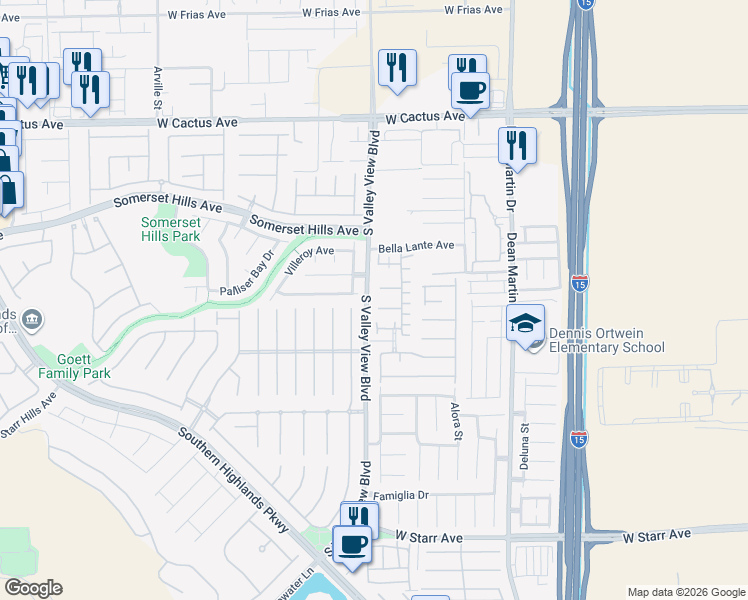 map of restaurants, bars, coffee shops, grocery stores, and more near 3776 Perugia Court in Las Vegas