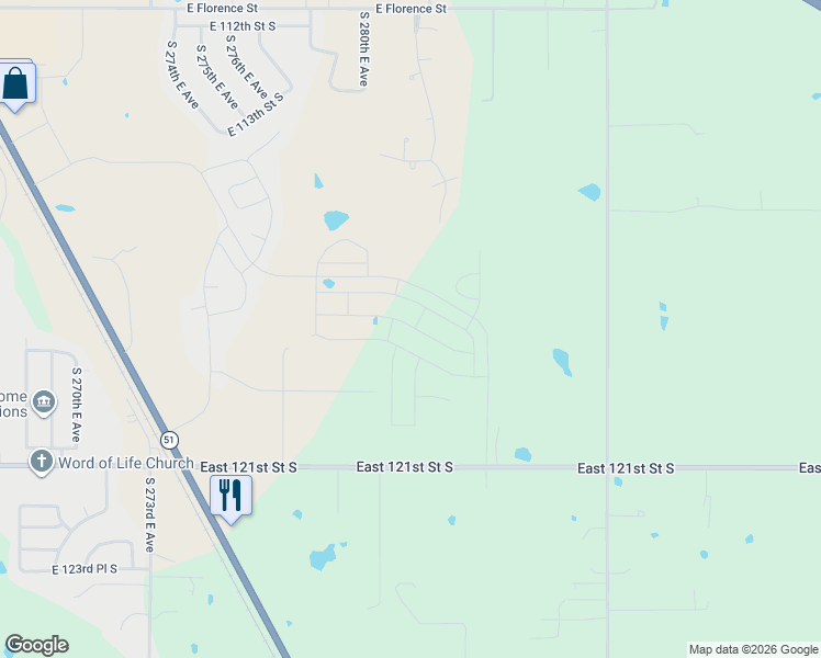 map of restaurants, bars, coffee shops, grocery stores, and more near 501 North Broadway in Coweta