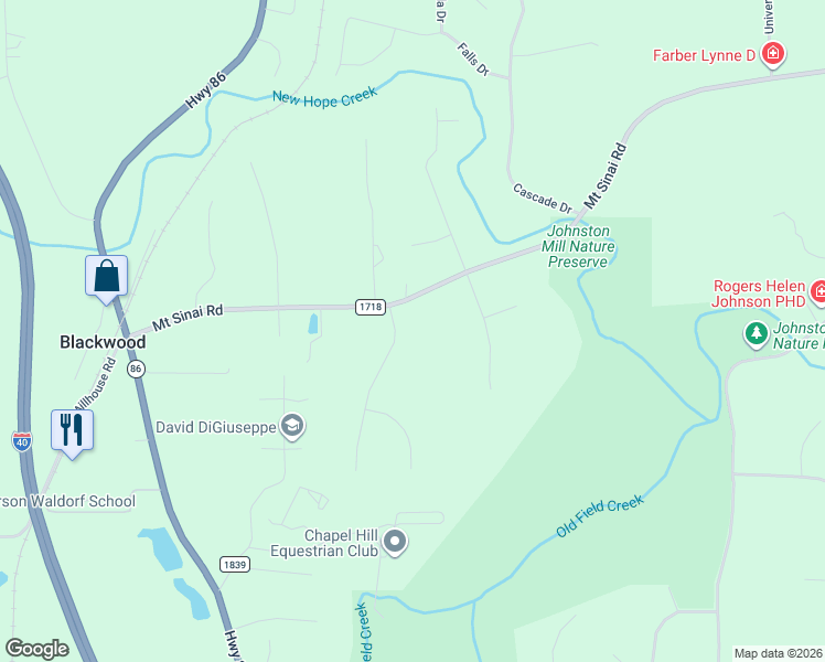 map of restaurants, bars, coffee shops, grocery stores, and more near 6157 Moinear Lane in Chapel Hill
