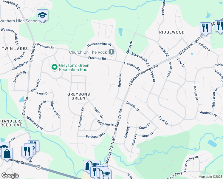 map of restaurants, bars, coffee shops, grocery stores, and more near 5 Moonstone Court in Durham