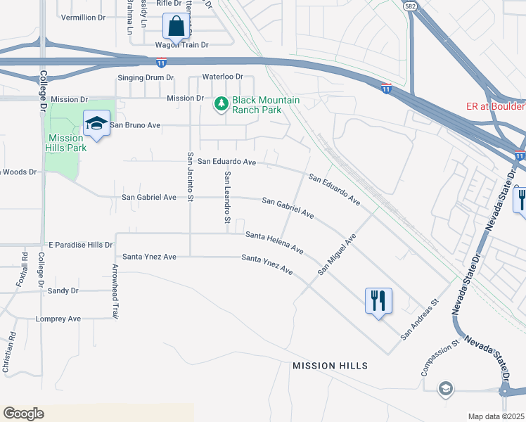 map of restaurants, bars, coffee shops, grocery stores, and more near 939 San Gabriel Avenue in Henderson