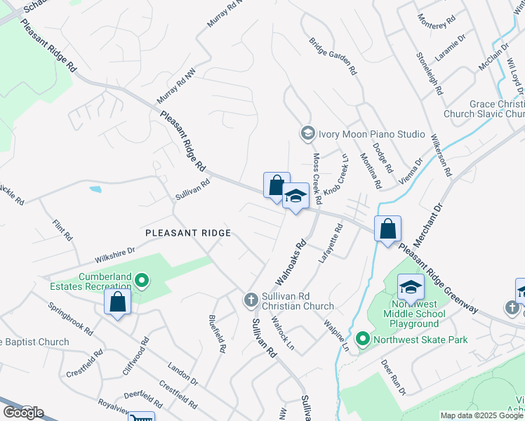 map of restaurants, bars, coffee shops, grocery stores, and more near 4440 Broadmeadow Way in Knoxville