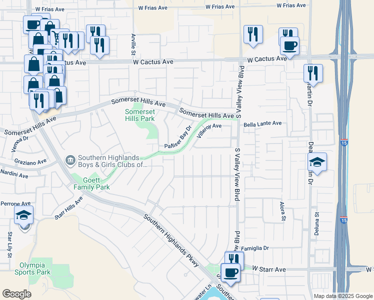map of restaurants, bars, coffee shops, grocery stores, and more near 4084 Villeroy Avenue in Las Vegas