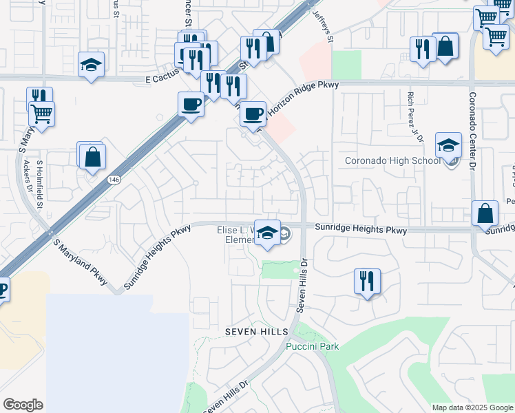 map of restaurants, bars, coffee shops, grocery stores, and more near 982 Mossy Vale Street in Henderson