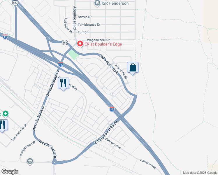 map of restaurants, bars, coffee shops, grocery stores, and more near 1555 Buffalo Brubaker Lane in Henderson