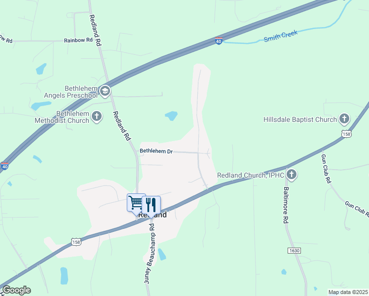 map of restaurants, bars, coffee shops, grocery stores, and more near 201 Bethlehem Drive in Advance