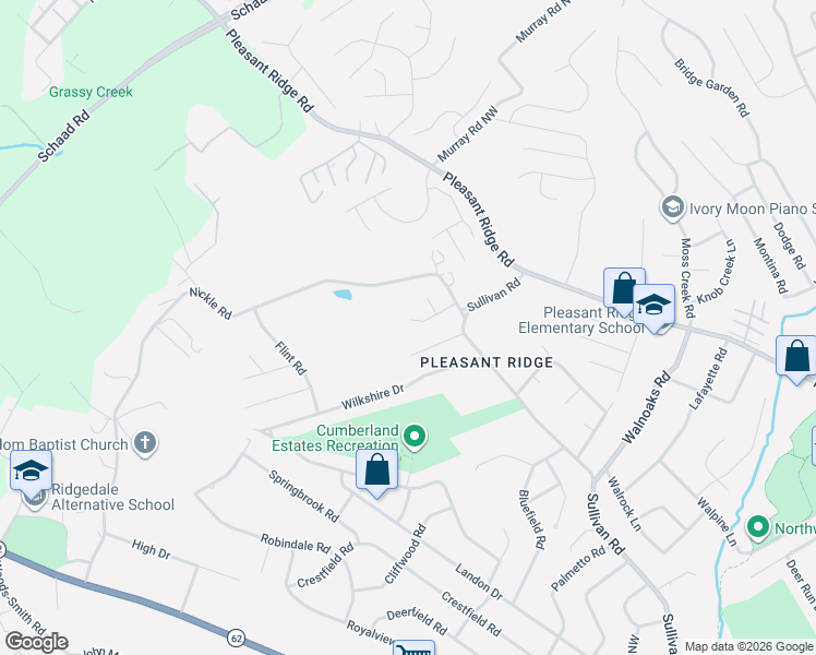 map of restaurants, bars, coffee shops, grocery stores, and more near 5126 Middle Ridge Lane in Knoxville
