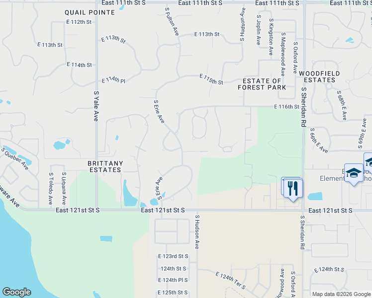 map of restaurants, bars, coffee shops, grocery stores, and more near 5503 East 118th Street in Tulsa