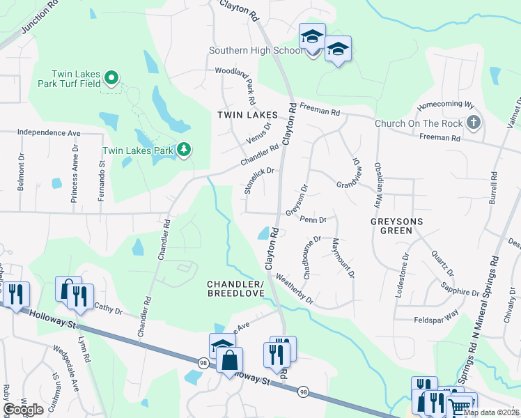 map of restaurants, bars, coffee shops, grocery stores, and more near 413 Greystone Drive in Durham