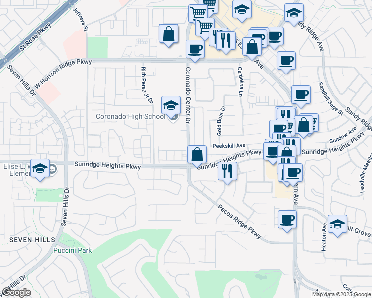 map of restaurants, bars, coffee shops, grocery stores, and more near 1005 Mocha Mattari Street in Henderson