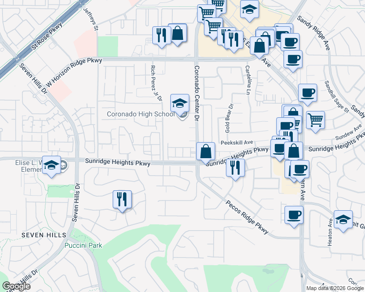 map of restaurants, bars, coffee shops, grocery stores, and more near 2828 Glistening Grove Avenue in Henderson