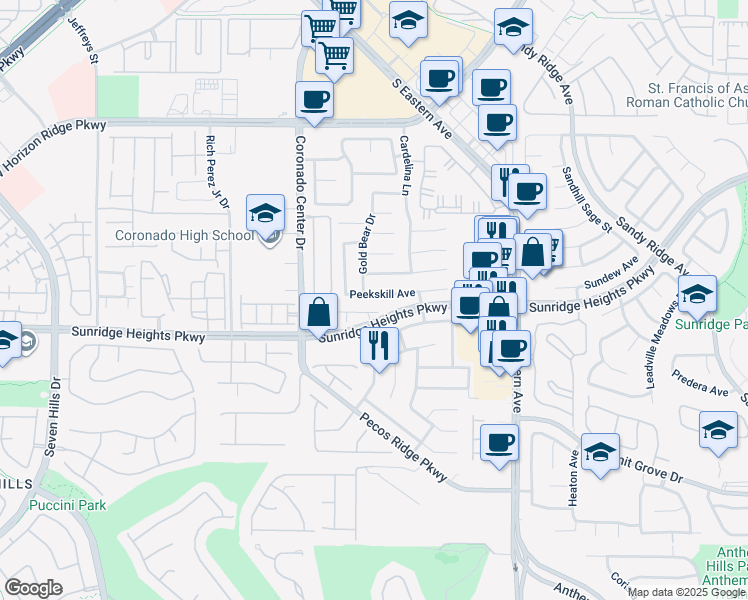 map of restaurants, bars, coffee shops, grocery stores, and more near 2708 Kona Crest Avenue in Henderson