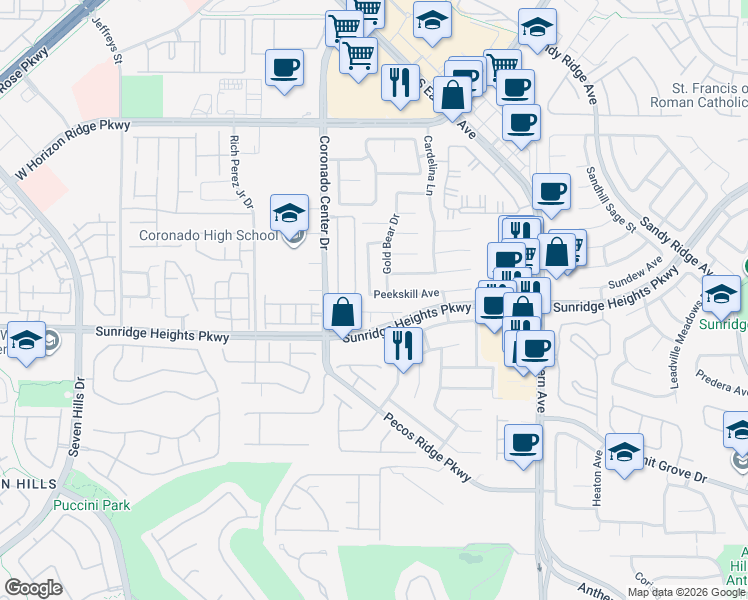 map of restaurants, bars, coffee shops, grocery stores, and more near 2752 Kona Crest Avenue in Henderson